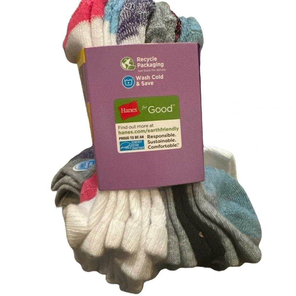 Hanes Girls’ No Show Socks – 12 Pairs, Size 6-10.5 (S), Multi-Color, NWT